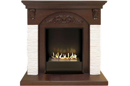 Биокамин в портале Firezo Портал Bern Сланец мелкий белый Темный дуб